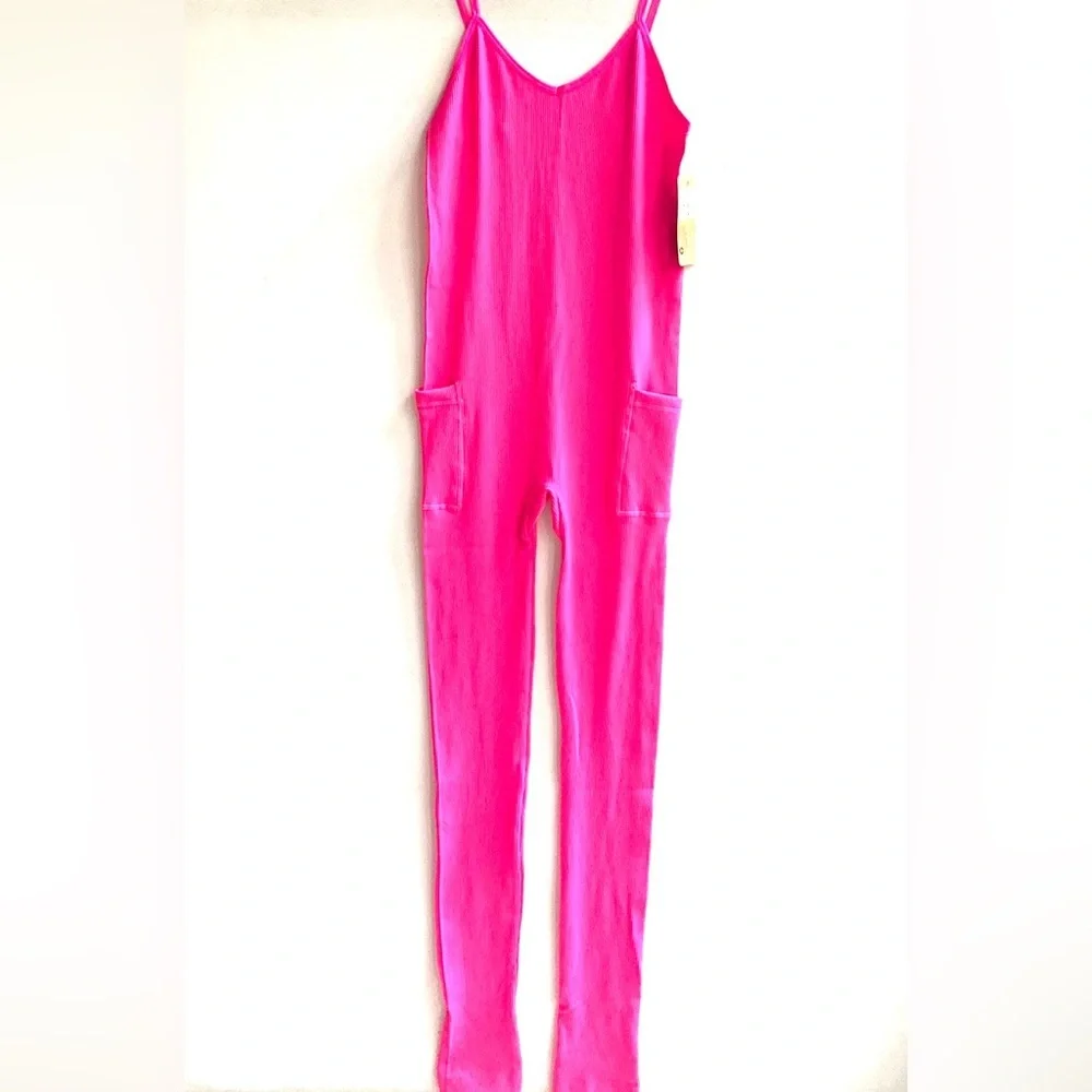 (A3) Odiva Neon Pink‎ Cami Jumpsuit/Bodysuit with side pockets, Size S/M, NWT - Picture 2 of 10